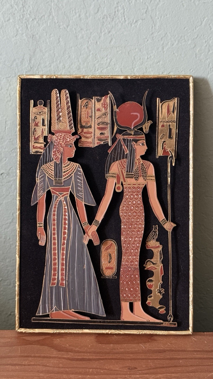 Vintage Egyptian Nefertari & Goddess Isis Metal Wall Art Cairo 9.5” × 6.5” Vintage Egyptian Nefertari & Goddess Isis Metal Wall Art Cairo 9.5” × 6.5”