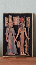 Vintage Egyptian Nefertari & Goddess Isis Metal Wall Art Cairo 9.5” × 6.5” picture