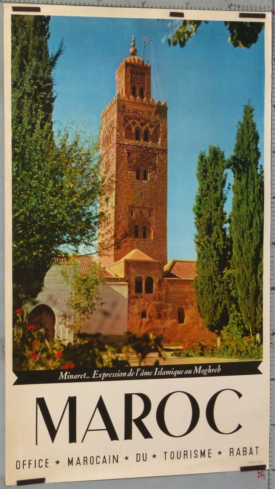 ANTIQUE MOROCCO MINARET POSTER EXPRESSION OF THE ISLAMIC SOUL OF THE MAGHREB c 1950 