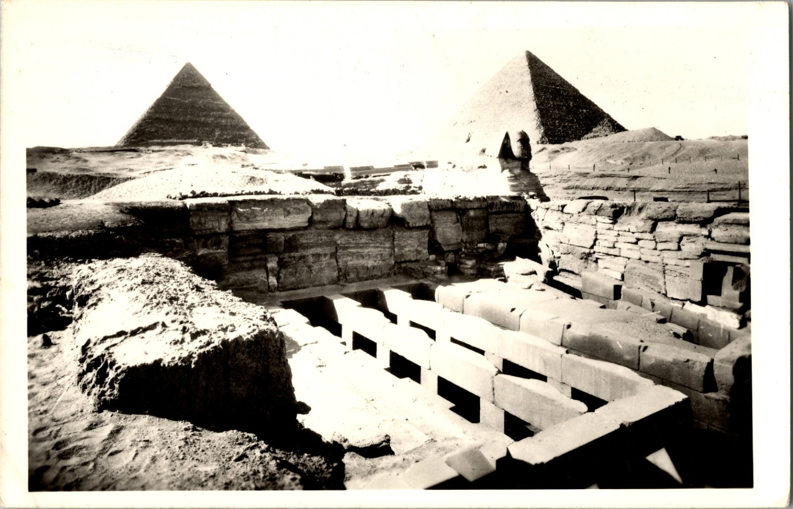 RPPC Egypt Cheops Pyramid Sphinx Chephren Temple Giza Real Photo Postcard