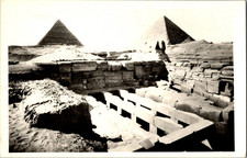 RPPC Egypt Cheops Pyramid Sphinx Chephren Temple Giza Real Photo Postcard picture