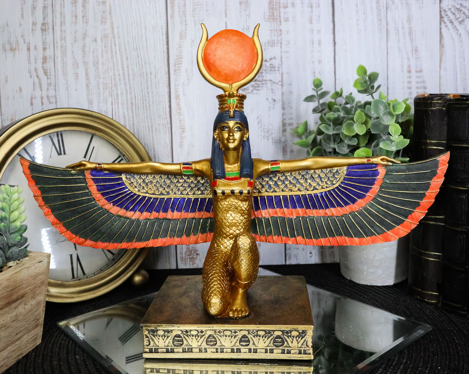 Ebros Egyptian Goddess Kneeling Isis With Open Wings Statue 12.75\