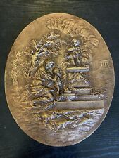 Antique Bronze Brass Neoclassical Greek Mythology Plaque- The Adoration Of Cupid picture
