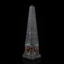 Ancient Egyptian Obelisk Statue Stone Hathor Head Base Stone Hieroglyphic Pillar picture