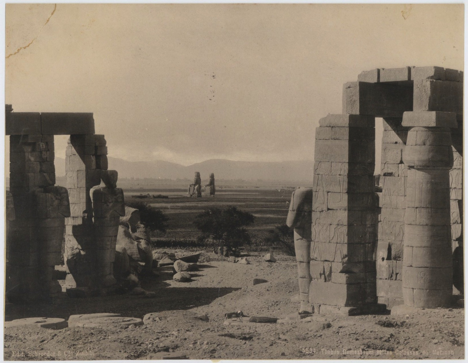 Egypte, Thebes, Ramesseum et les Colosses de Memnon  Vintage photomechanical pri