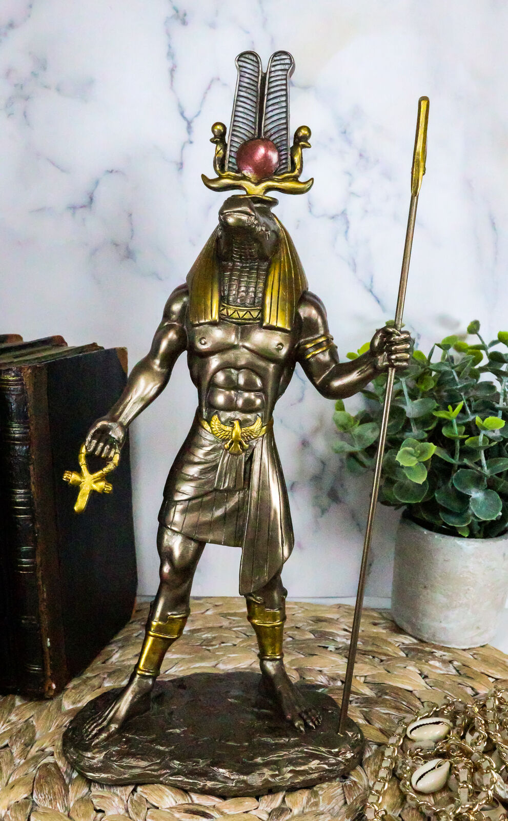 11 Inch Egyptian Sobek Mythological God Bronze Finish Statue Figurine