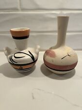 Desert Pueblo Pottery Hand Painted Bud Vases Signed Rase Feather Native American picture