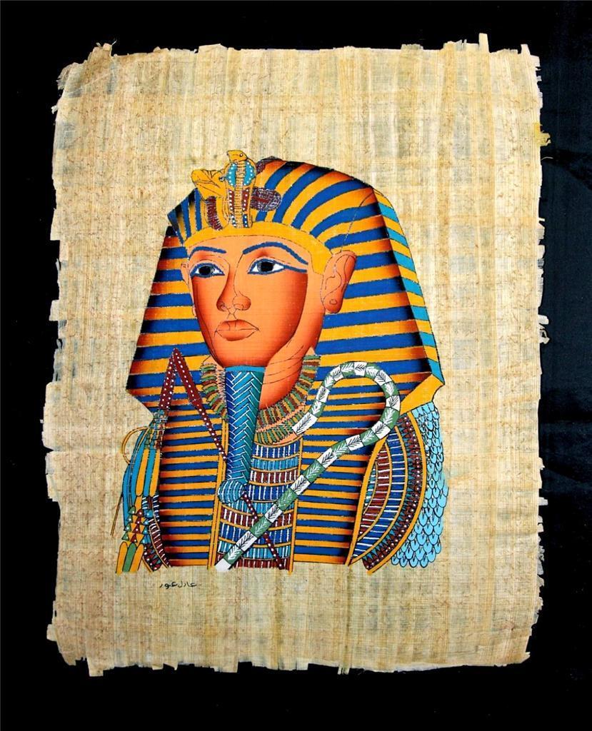 Rare Authentic Hand Painted Ancient Egyptian Papyrus King Tut Ankh Amun Regalia 