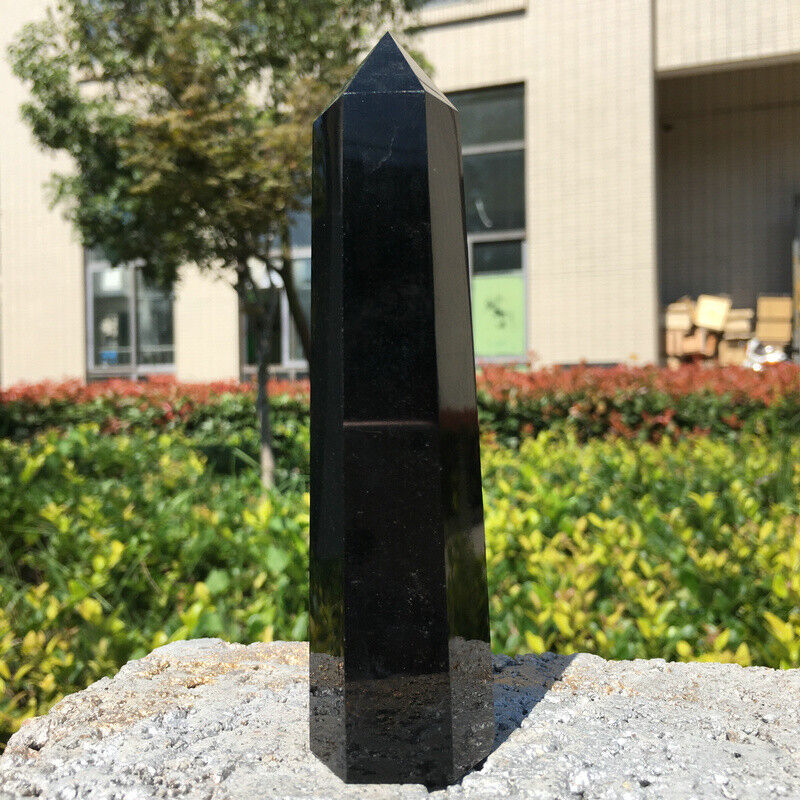 Natural Black Obsidian Obelisk Crystal Column Wand Point Healing Stone 