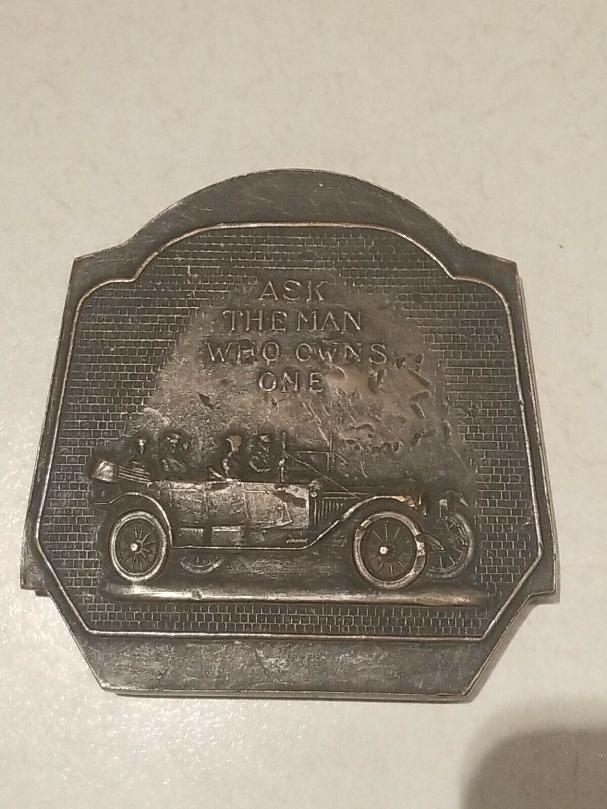 PACKARD MOTOR CAR CO DETROIT BRONZE PAPER WEIGHT ASK THE MAN WHO OWNS ONE SIGN