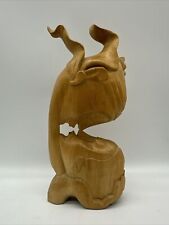 Vintage Indonesian Wood Hand Carved Lovers Kissing Wavy Hair Wood Art 9” tall. picture