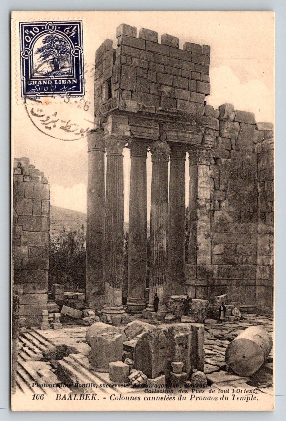Baalbek Temple Pronaos Columns Lebanon Postcard Bonfils Grand Liban Stamp Baalbek Temple Pronaos Columns Lebanon Postcard Bonfils Grand Liban Stamp