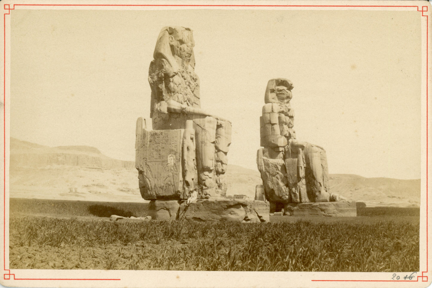 Egypt, Thebes, Colossi of Memnon, Amenhotep III Vintage Albumen Print  