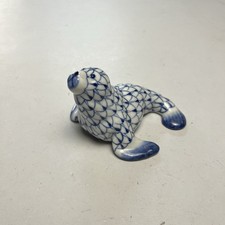 Andrea By Sadek Porcelain Seal Sea Lion Blue White Fishnet Herend Like Pattern picture