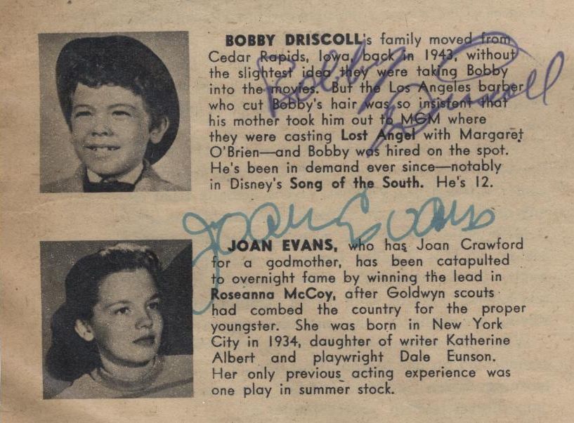 BOBBY DRISCOLL Disney child actor star autograph signed directory scarce rare