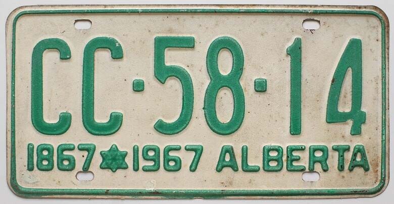Vintage Alberta Canada 1967 Centennial License Plate, CC-58-14
