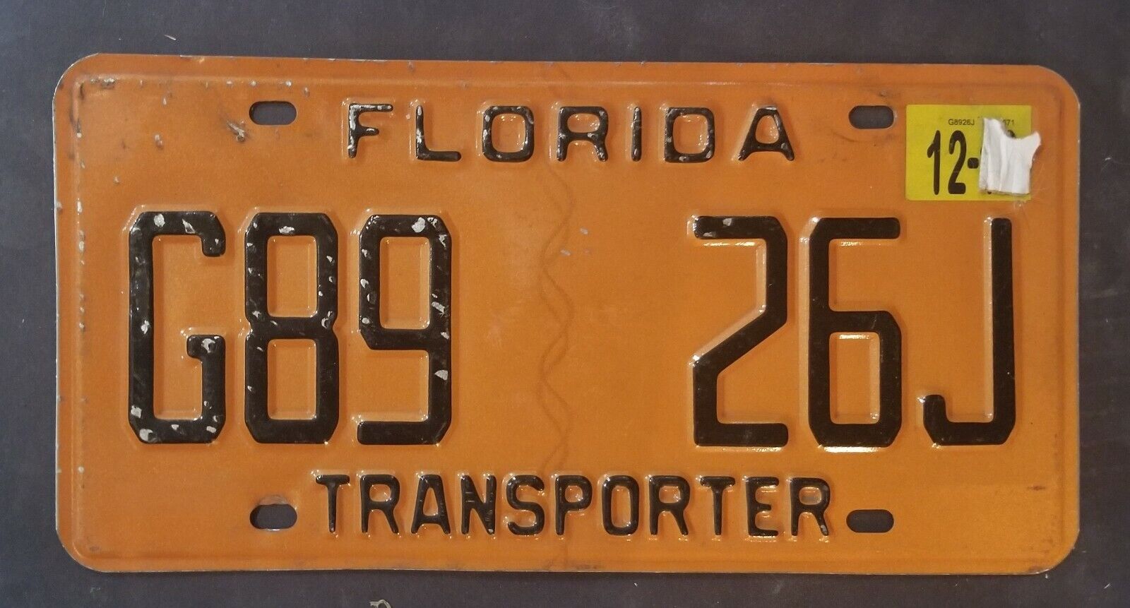 #99 CENT SALE# FLORIDA TRANSPORTER TOW TRUCK LICENSE PLATE G89 26J