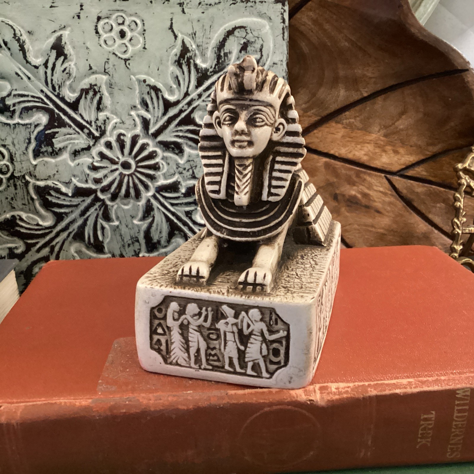 EXQUISITE EGYPTIAN HANDMADE SPHINX SMALL FIGURE Hieroglyphics