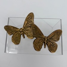Vintage Brass  Butterfly Wall Hanging Unisex OS Gold Excellent Set 2pc picture