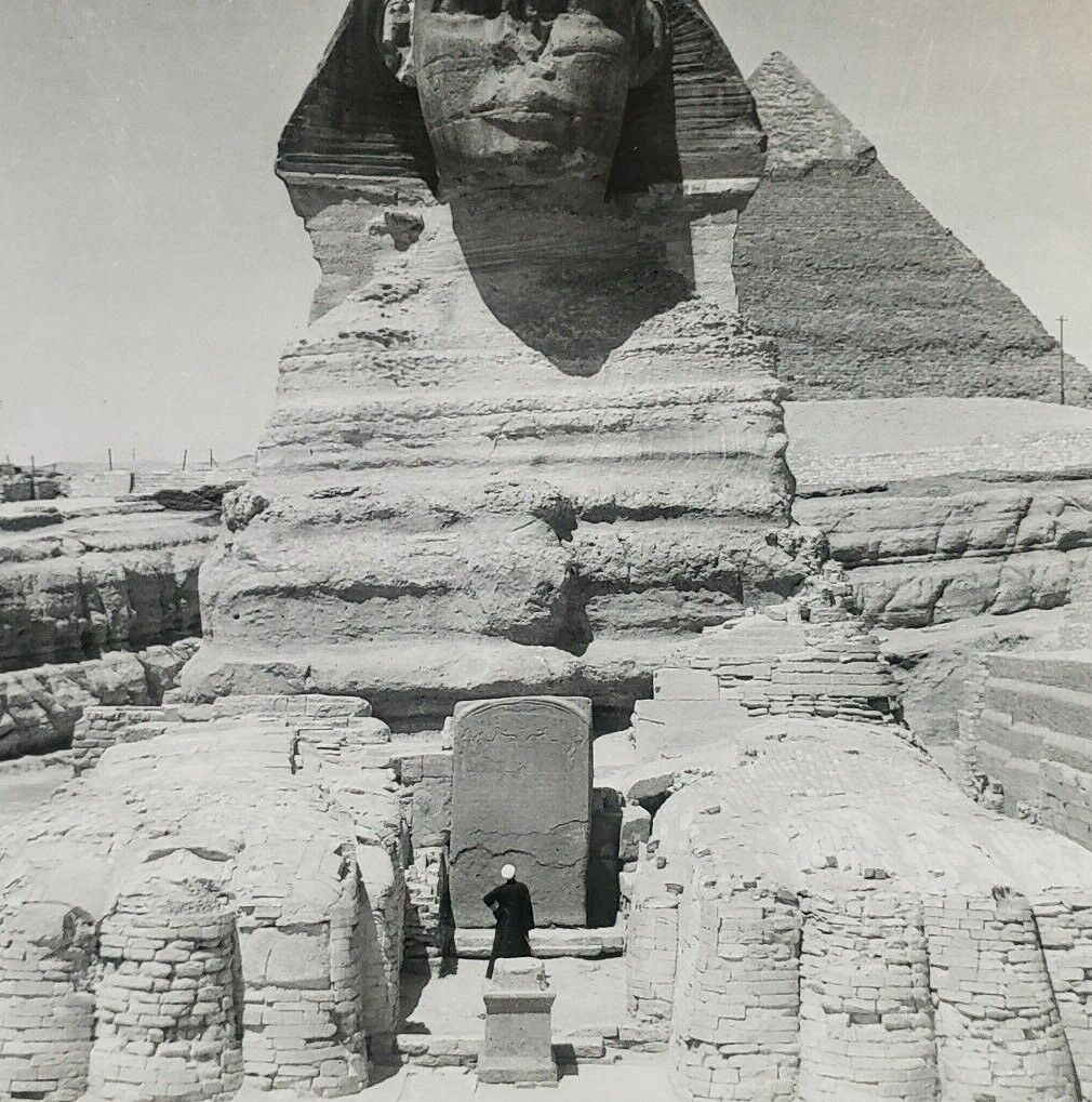 Egypt Giza Great Sphinx Excavations Pyramid Egyptian Photo Stereoview F314