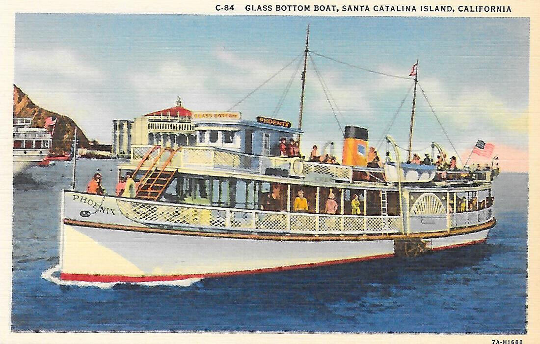 Glass Bottom Boat, Santa Catalina Island, Linen Postcard