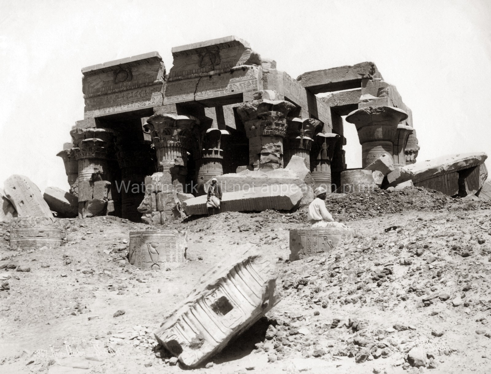 Kom-Ombo Egypt Ruined Temple Columns Hieroglyphs Architecture Vtg. Photo 19thC. Kom-Ombo Egypt Ruined Temple Columns Hieroglyphs Architecture Vtg. Photo 19thC.