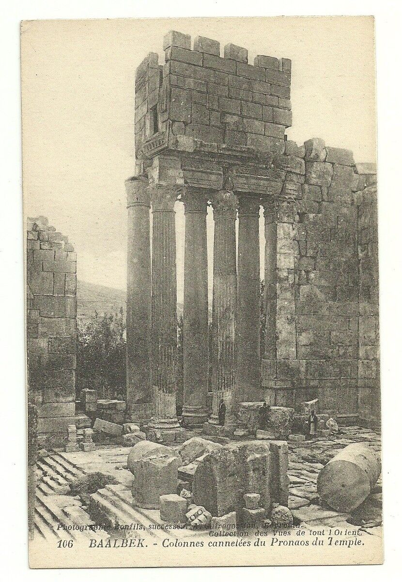 Lebanon Old Postcard Baalbek Colonnes Cannelees Du Pronaos Du Temple