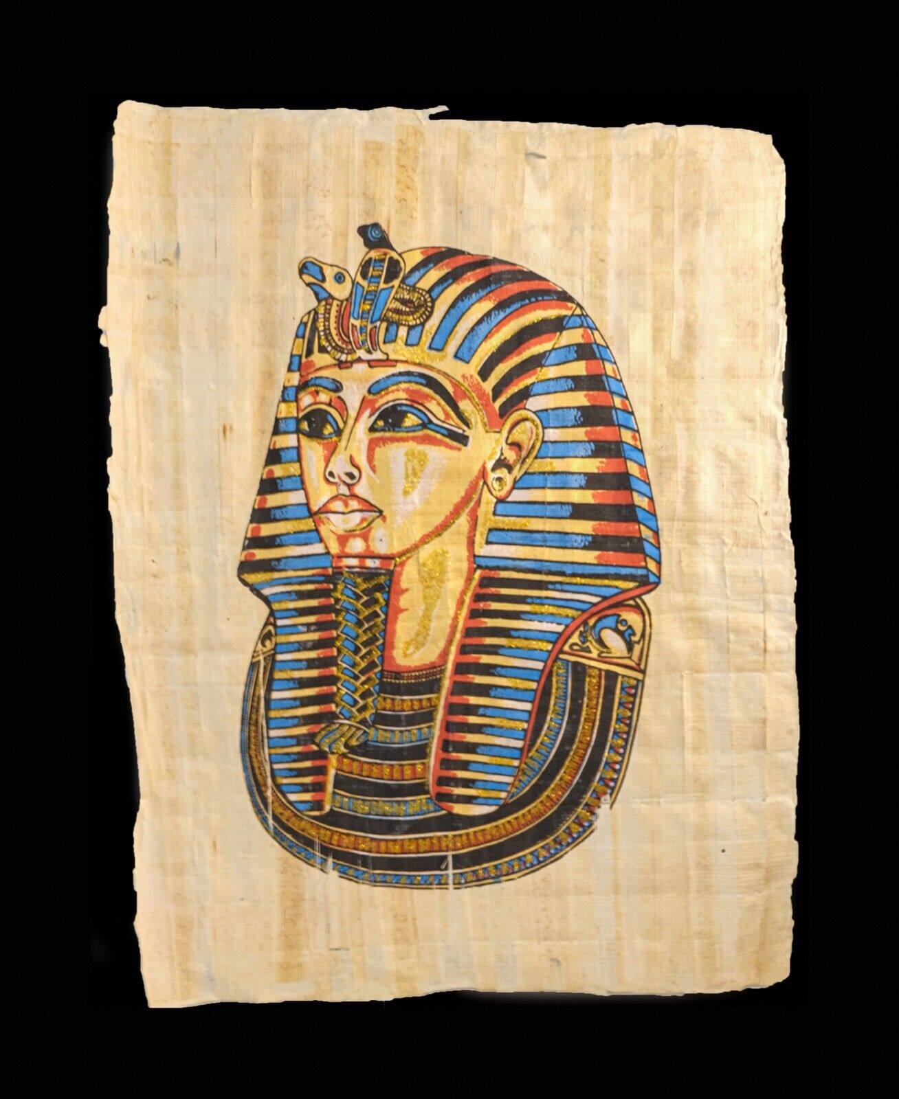Rare Ancient Hand Painted Egyptian Papyrus-Mask of King Tut Ankh Amun 