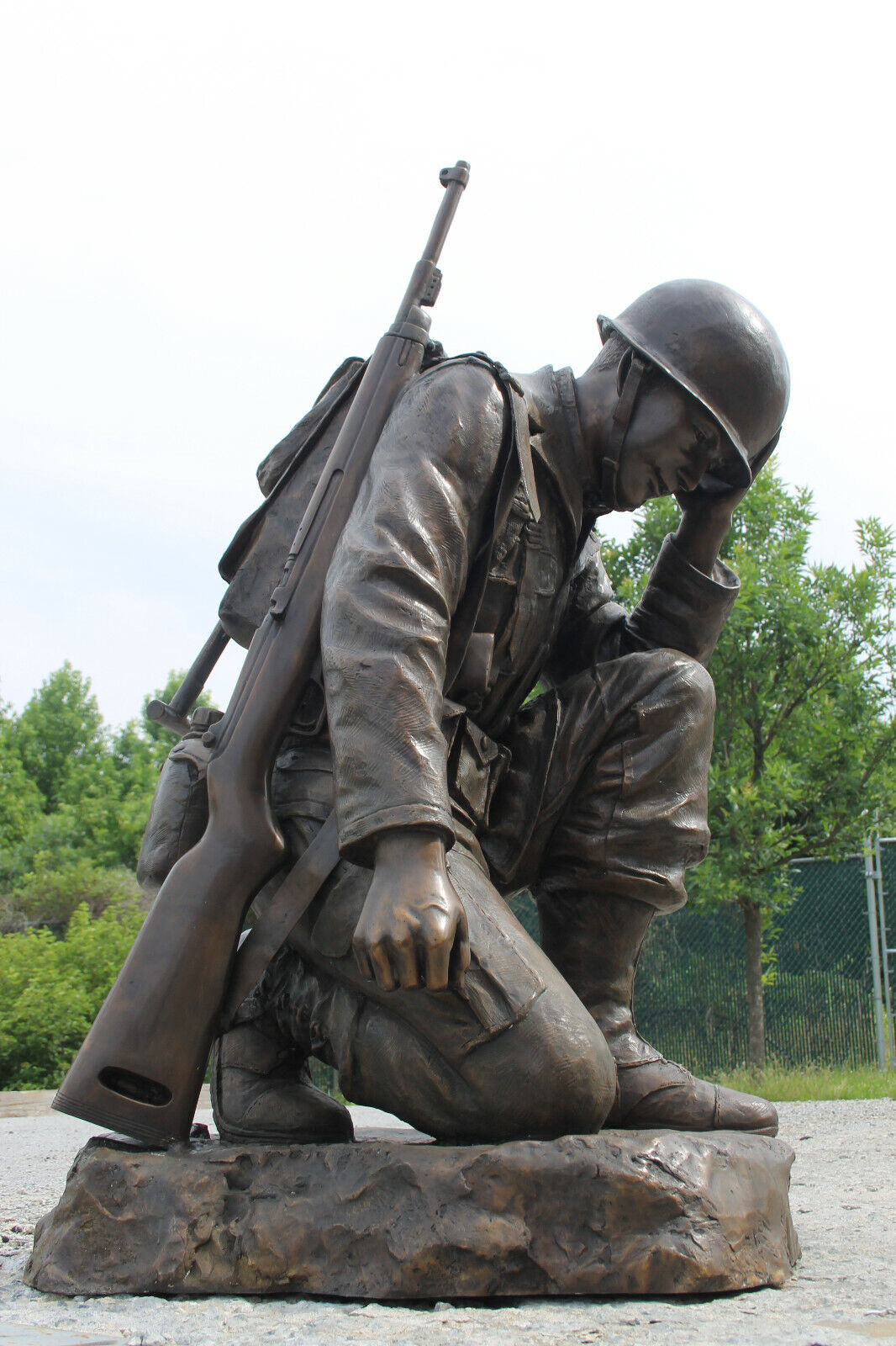 Bronze Life-Size Kneeling Soldier Military Memorial Statue VFW Army Navy SPECIAL
