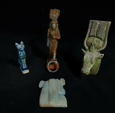 Ancient Egyptian Antiques Rare 5 Egyptian Amulets Hathor Goddess Bastet Ring BC picture