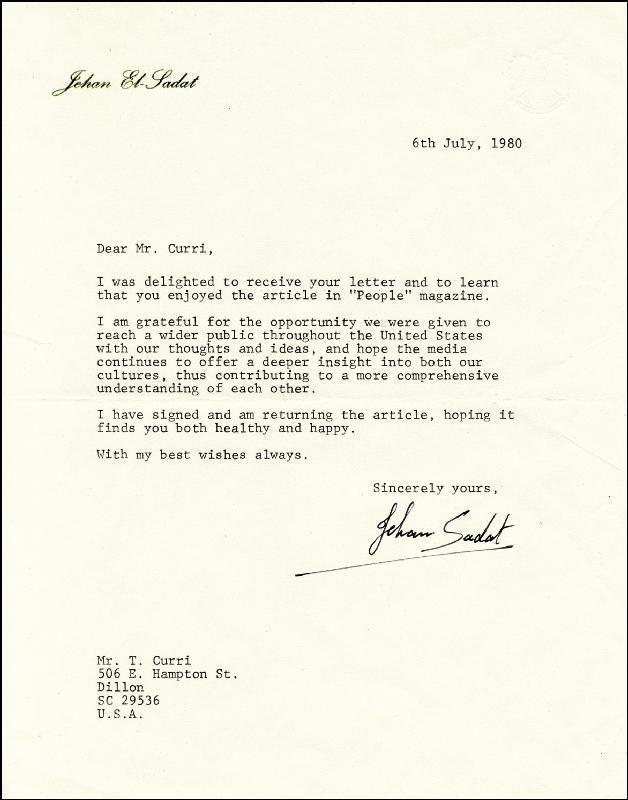 JEHAN SADAT - TYPED LETTER SIGNED 07/06/1980