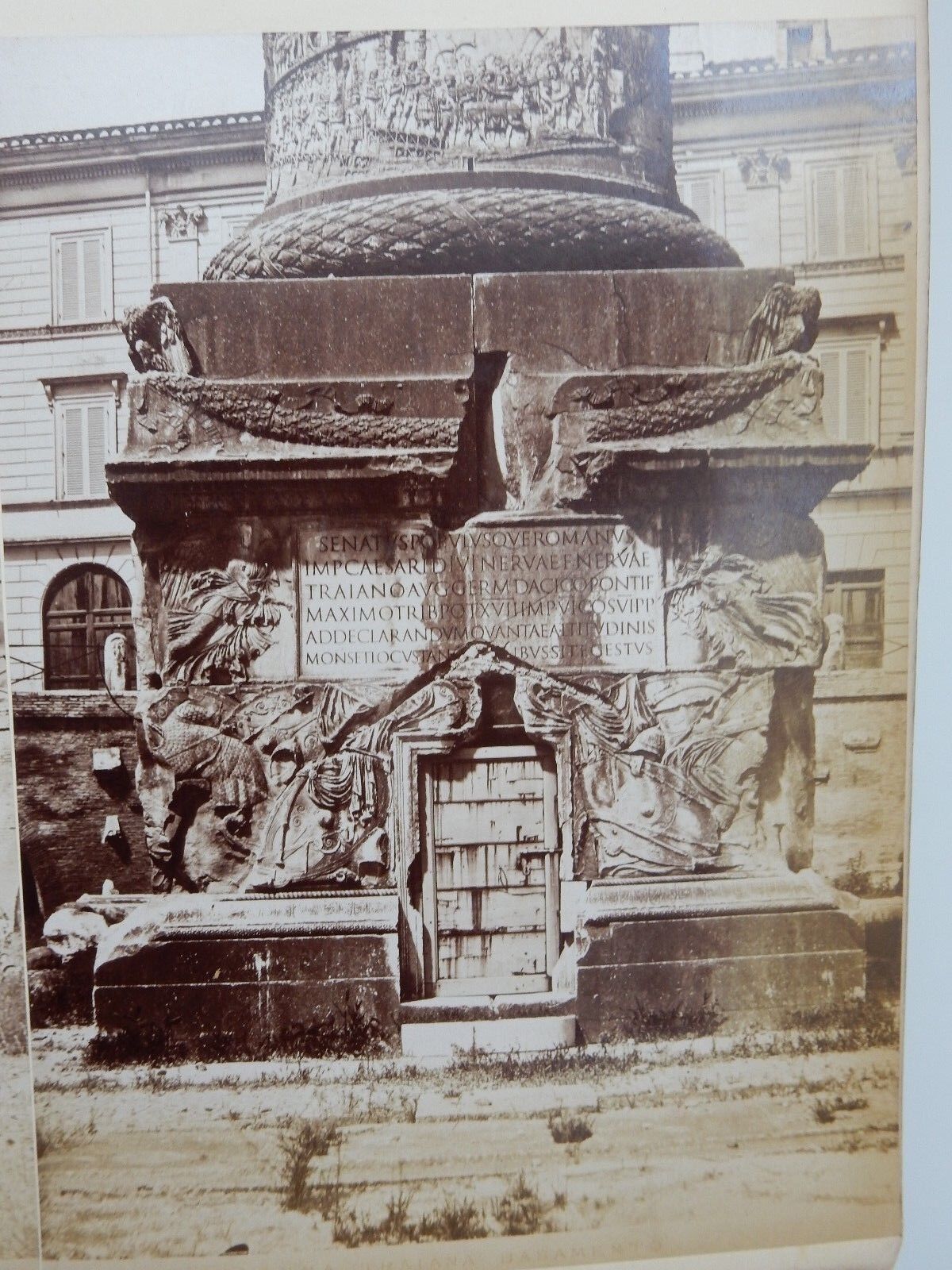 authentic LARGE 1870s SEPIA PHOTOGRAPHS X 4 Trajan\'s Column BASE DETAILED VG