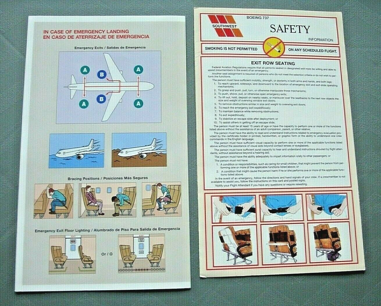 SOUTHWEST AIRLINES SAFETY CARDS (2 items) BOEING 737 VINTAGE ORIGINALS