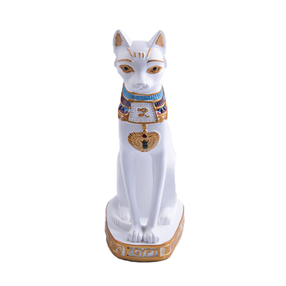 White And Gold Egyptian Goddess Bastet Cat Sitting Figurine Home Decor Statue