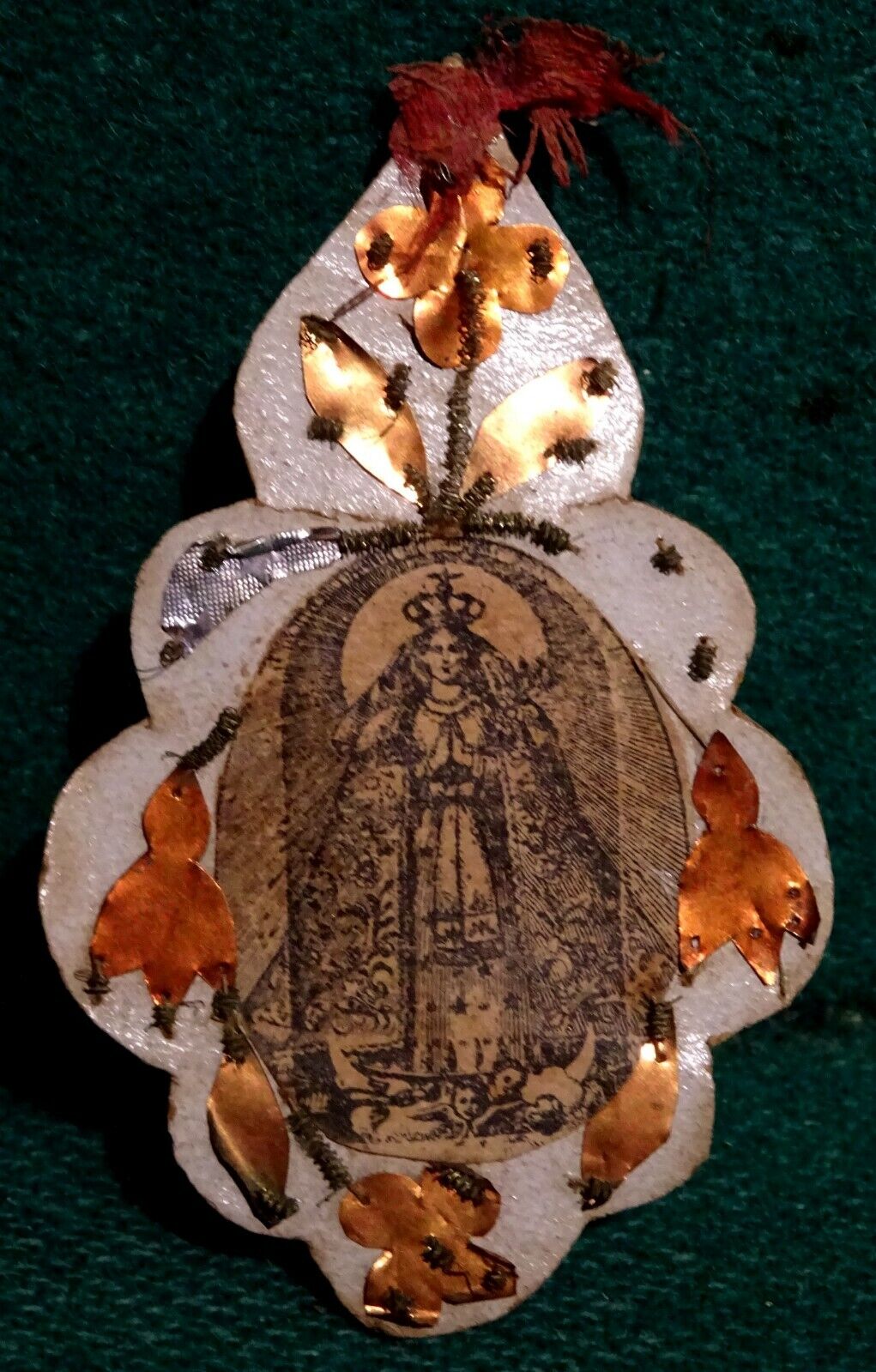 VIRGIN MARY Antique 19th Cent. HANDMADE & EMBROIDERY DETENTE 68mm