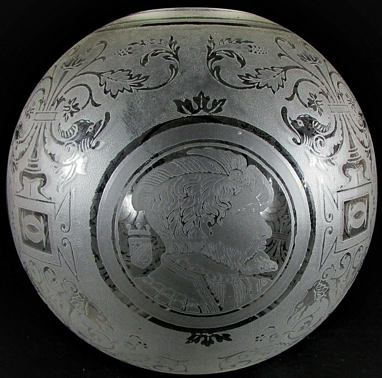 Antique Victorian GWTW Globe Ball Glass Lamp Shade Royalty, Dragon, Fish Motif