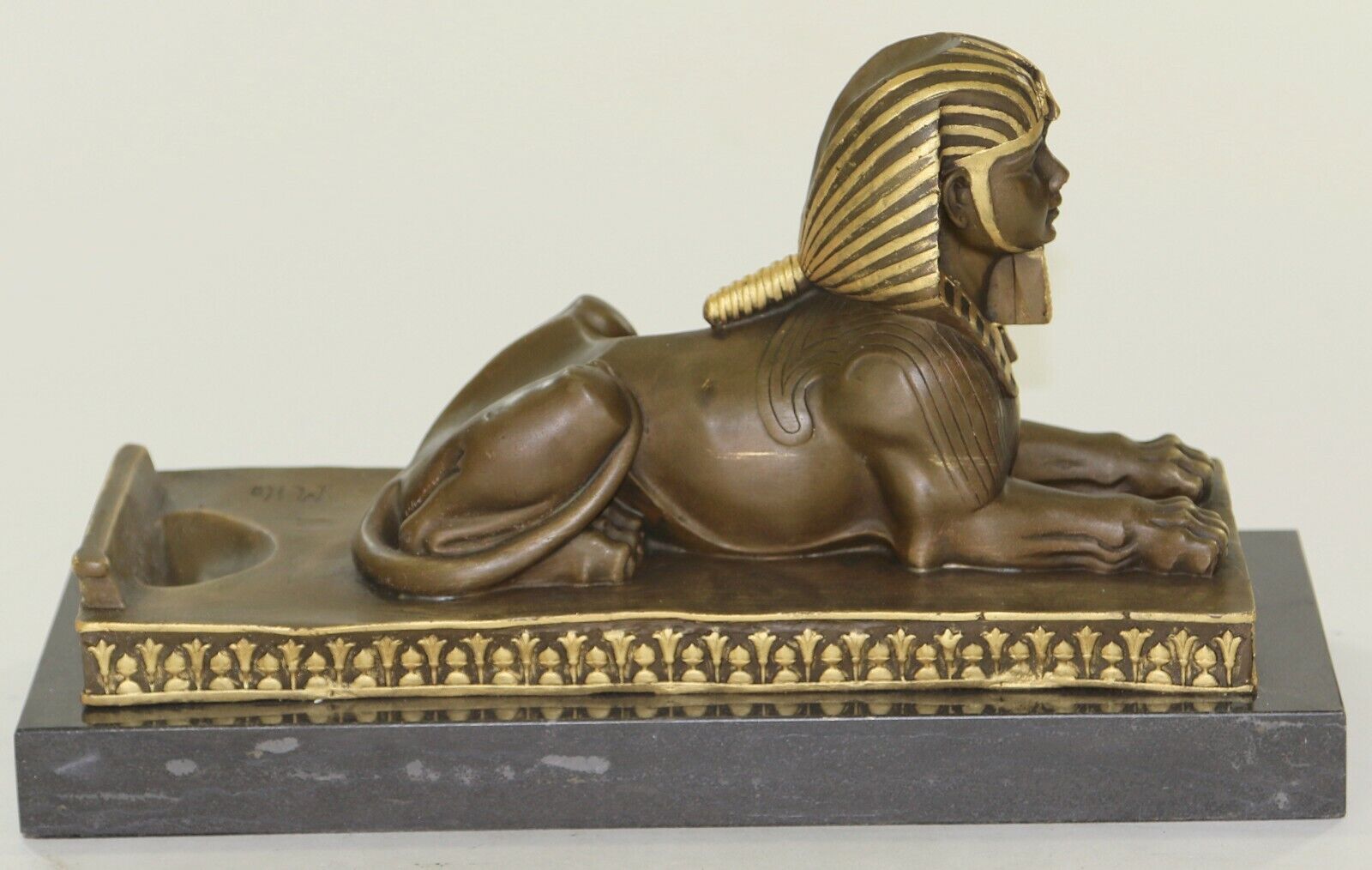 VINTAGE LARGE FABULOUS SPHINX BRONZE STATUES EGYPTIAN PHAROAH LION ART DECOR