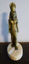BRASS EGYPTIAN PHAROAH ON MARBLE BASE ~ HIEROGLYPHICS ~ 9-1/2