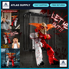 Spooky Animated Halloween Decorations, Motion-Activated Clown Skull Cage Prop, L picture