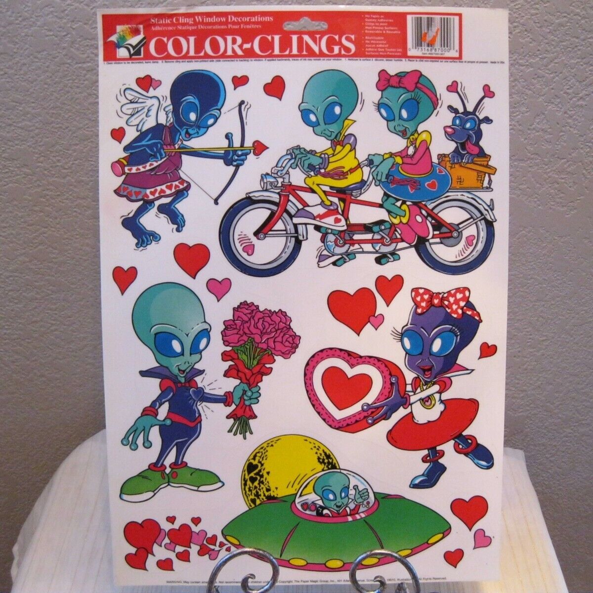 Vintage 1990\'s Color-Clings Static Cling Window Decorations Valentine\'s Day New