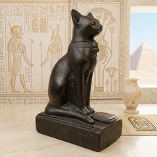 Vintage Egyptian Bastet Cat Goddess Statue Figurine Replica Black 7” Tall picture