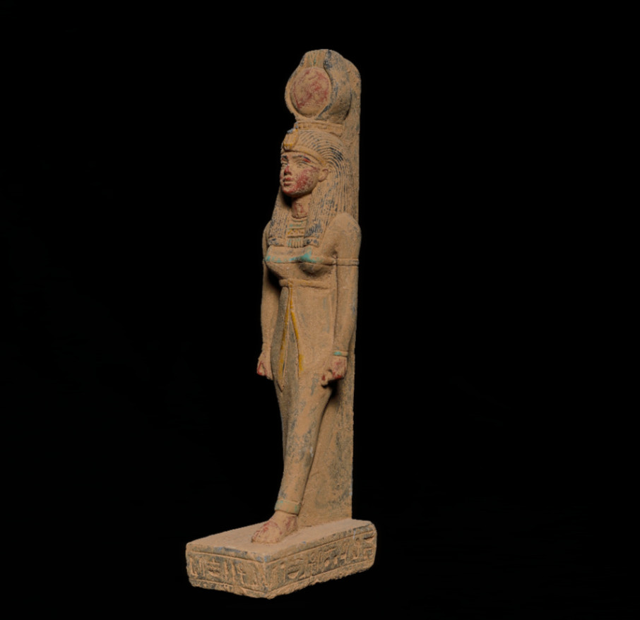 Authentic Egyptian Antiques Goddess Isis Figure with Solar Disk & Hieroglyphic Authentic Egyptian Antiques Goddess Isis Figure with Solar Disk & Hieroglyphic