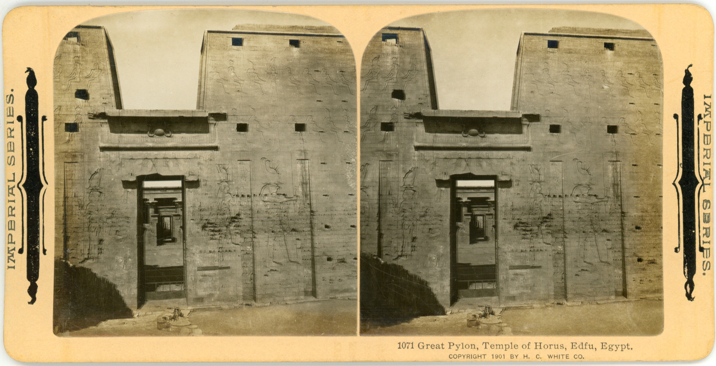 Stereo, Egypt, Egypt, Edfu, Temple of Horus, Great Pylon, 1901 Vintage s