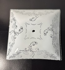 Vintage Glass Ceiling Light Fixture Cover Shade White Scroll Vines 11.5”  picture