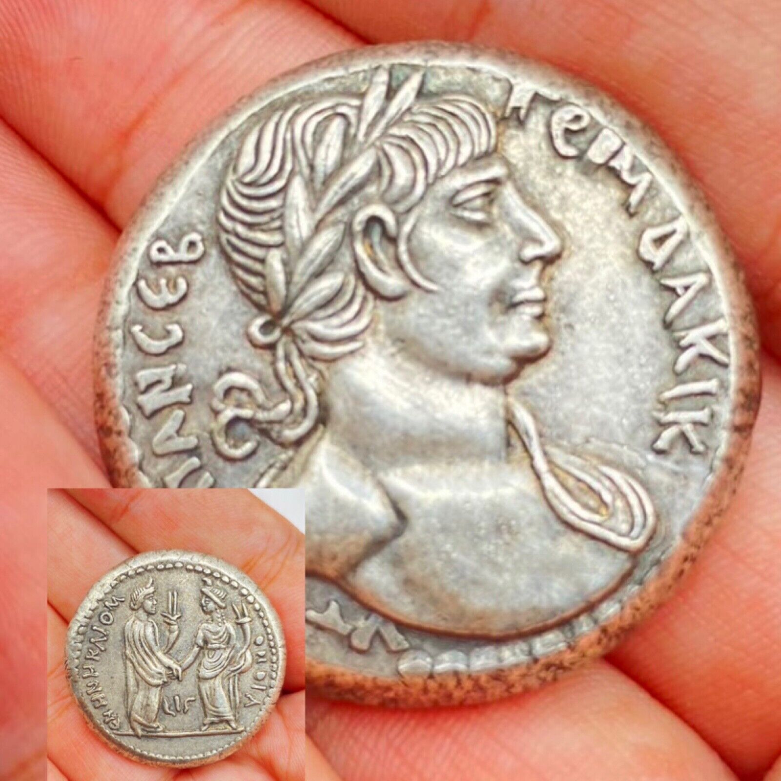 Ancient Roman Silver Denarius of Emperor Trajan / Felicitas Greco Coin