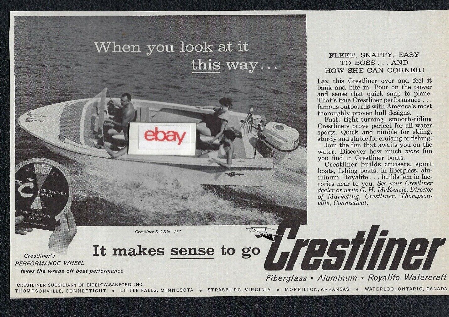CRESTLINER BOATS 1961 IT JUST MAKES SENSE DEL RIO 17 CRUISER SNAPPY & EASY AD 