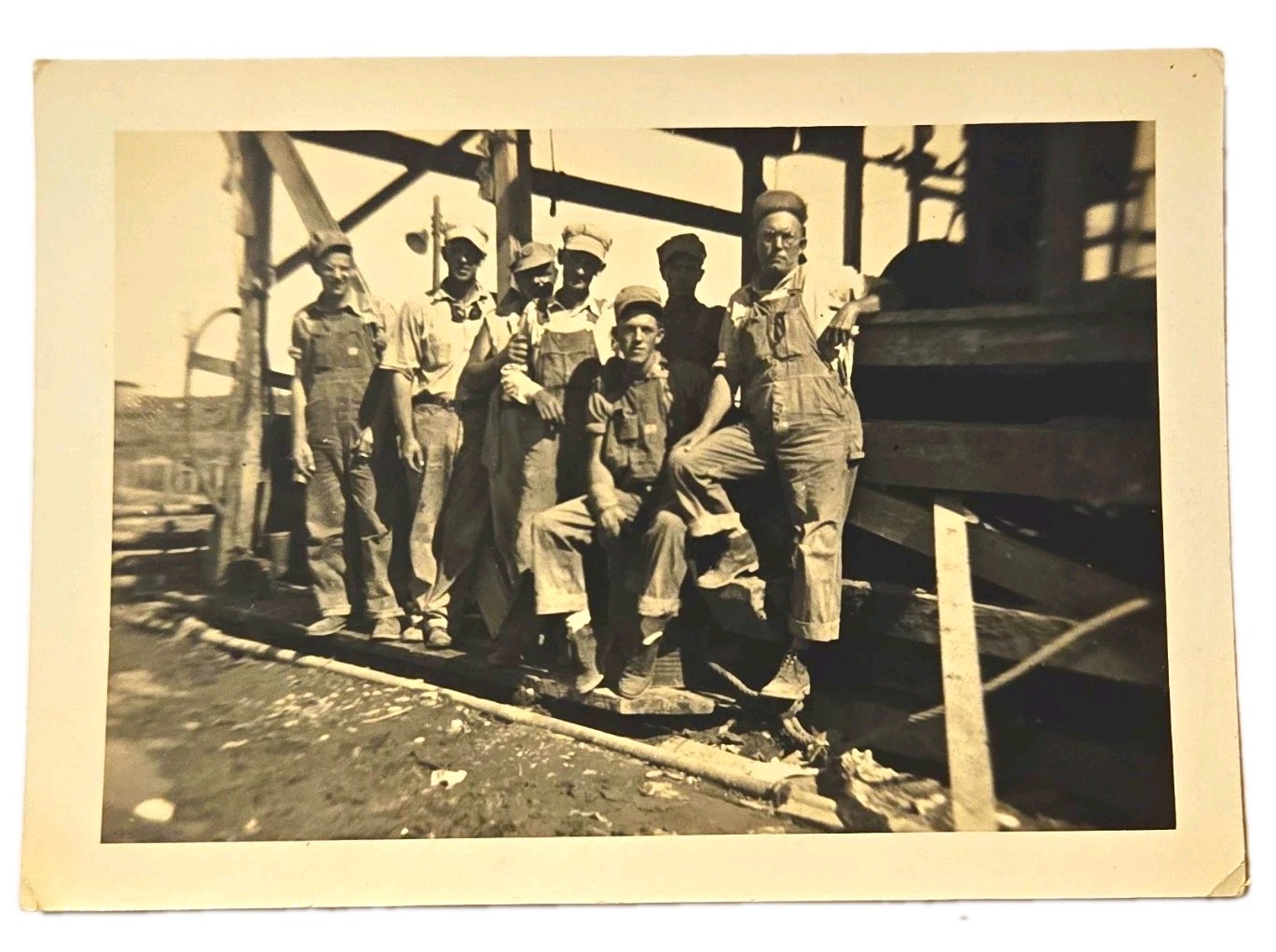 Vintage 1930s Photo Men Industrial Labor Workers Denim Overalls Machinery B&W Vintage 1930s Photo Men Industrial Labor Workers Denim Overalls Machinery B&W