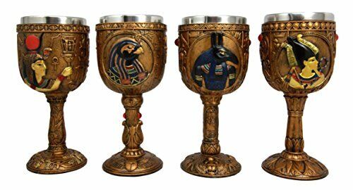 Egyptian Horus Hathor Seth and Osiris 6oz Resin Wine Goblet Chalice Set of 4