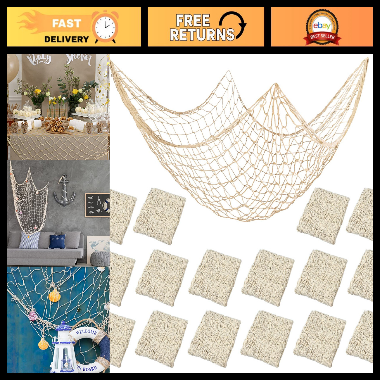16PCS Beige Decorative Fish Net - 80\ 16PCS Beige Decorative Fish Net - 80\