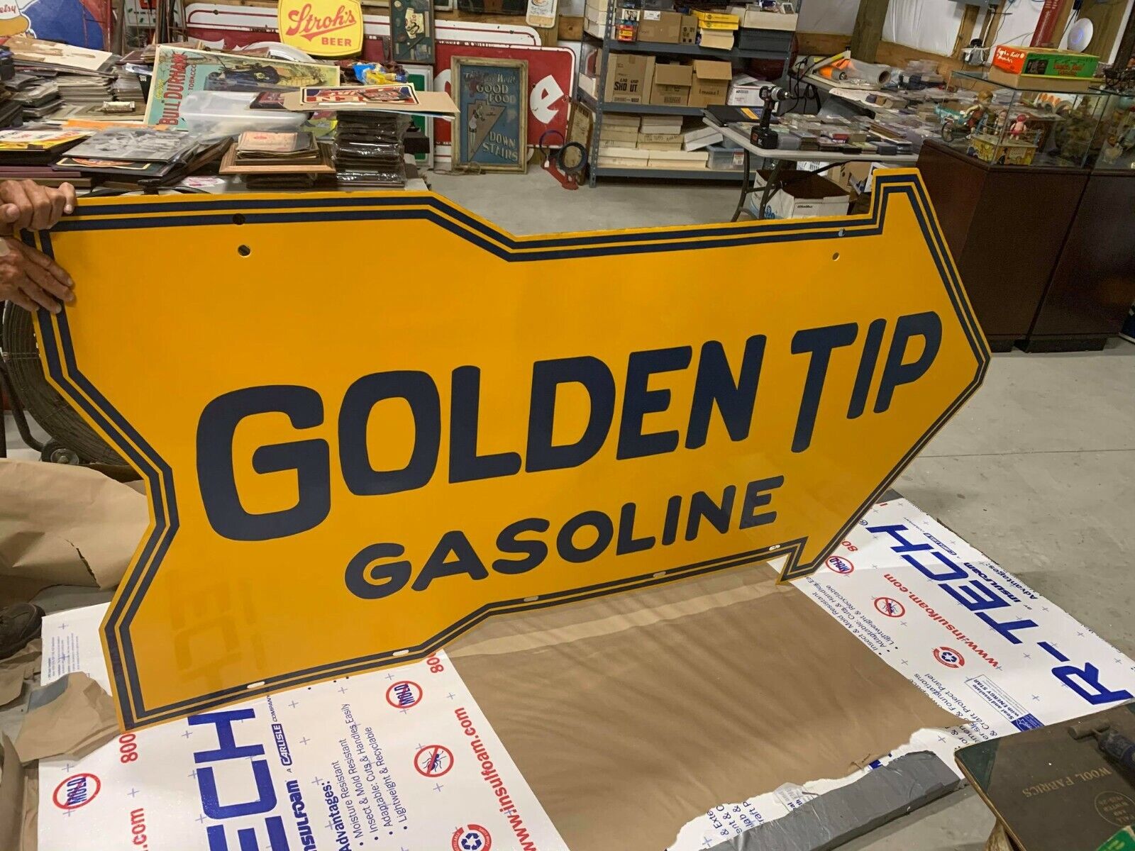 RARE Vintage Stoll Golden Tip Gasoline DSP Arrow SIGN GAS OIL  80\